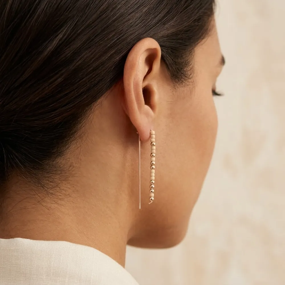 Angular Bar Beige Earrings