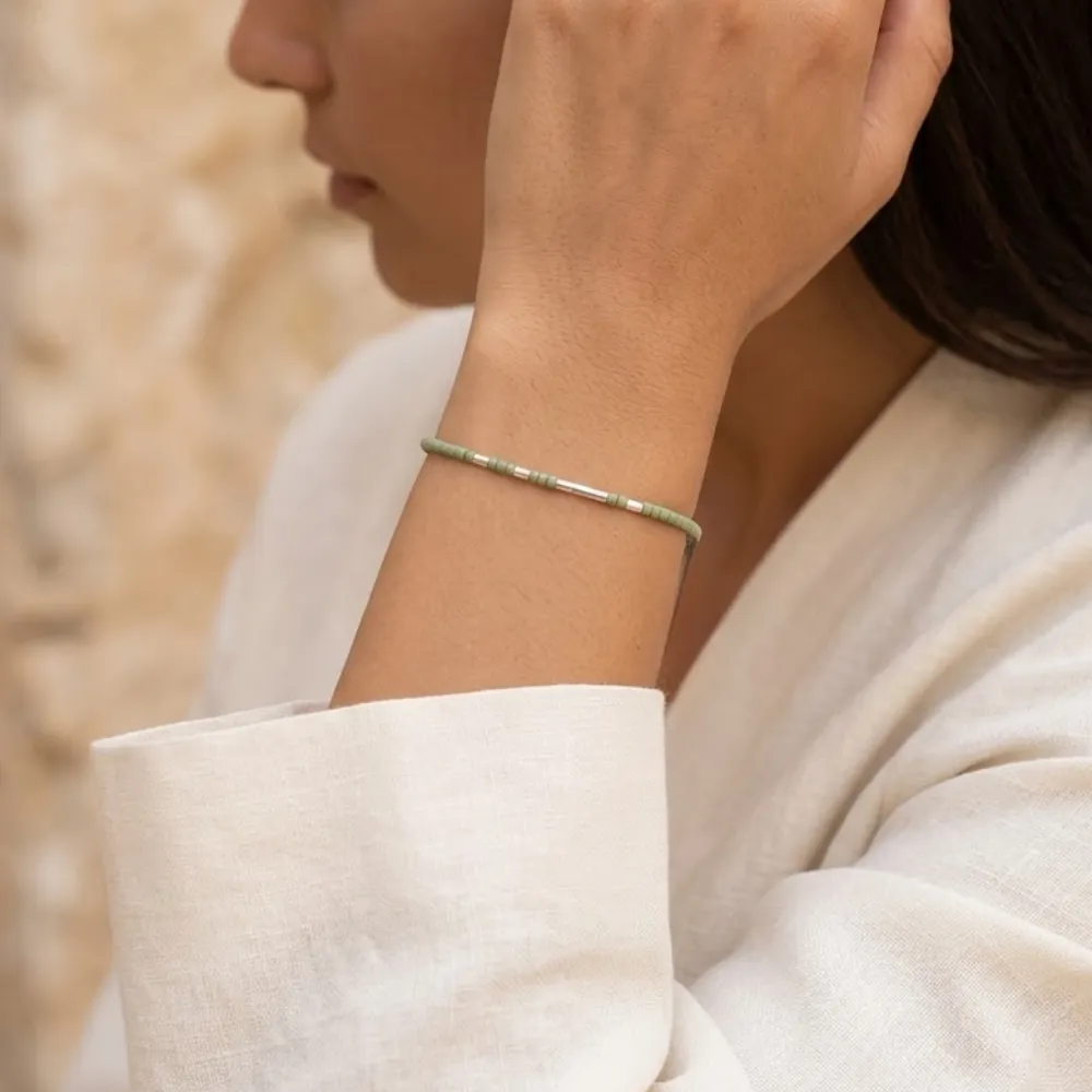 Delica Pistachio Silver Bracelet