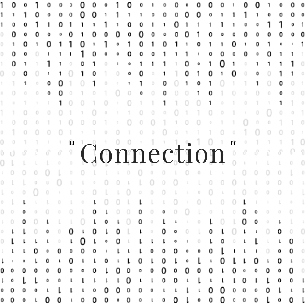 Connection - Digital concept art representing a network with interconnected nodes using ones and zeros
