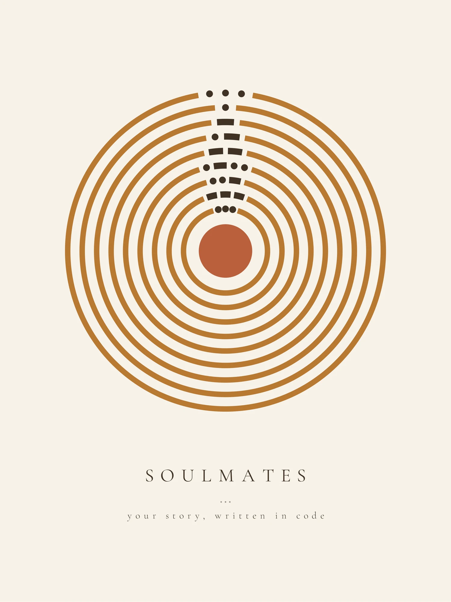 Rings Morse code art print: Morse code in concentric rings, with the words printed beneath