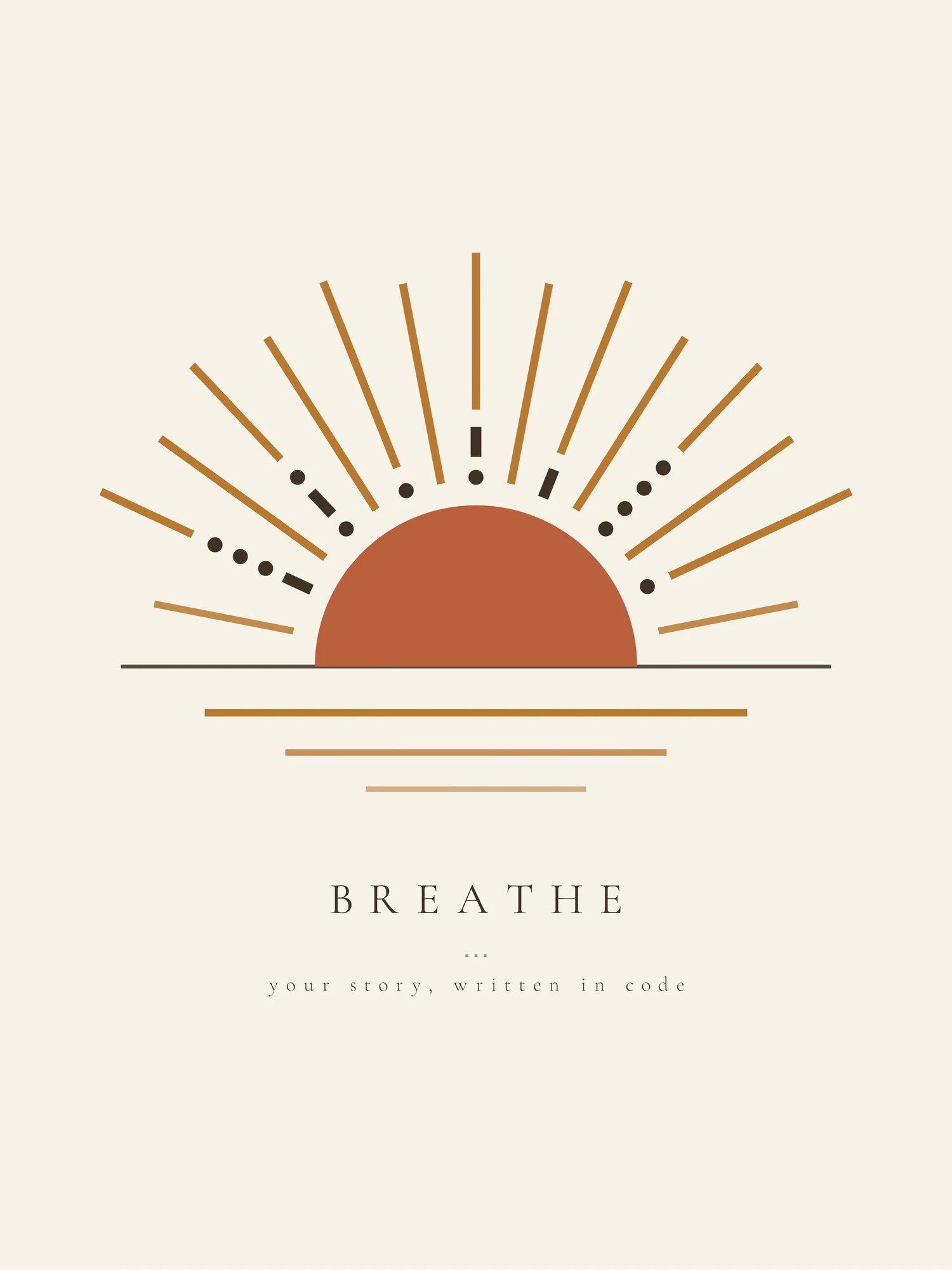 Sunrise Morse code art print: Morse code rays around a rising sun, with the words printed beneath