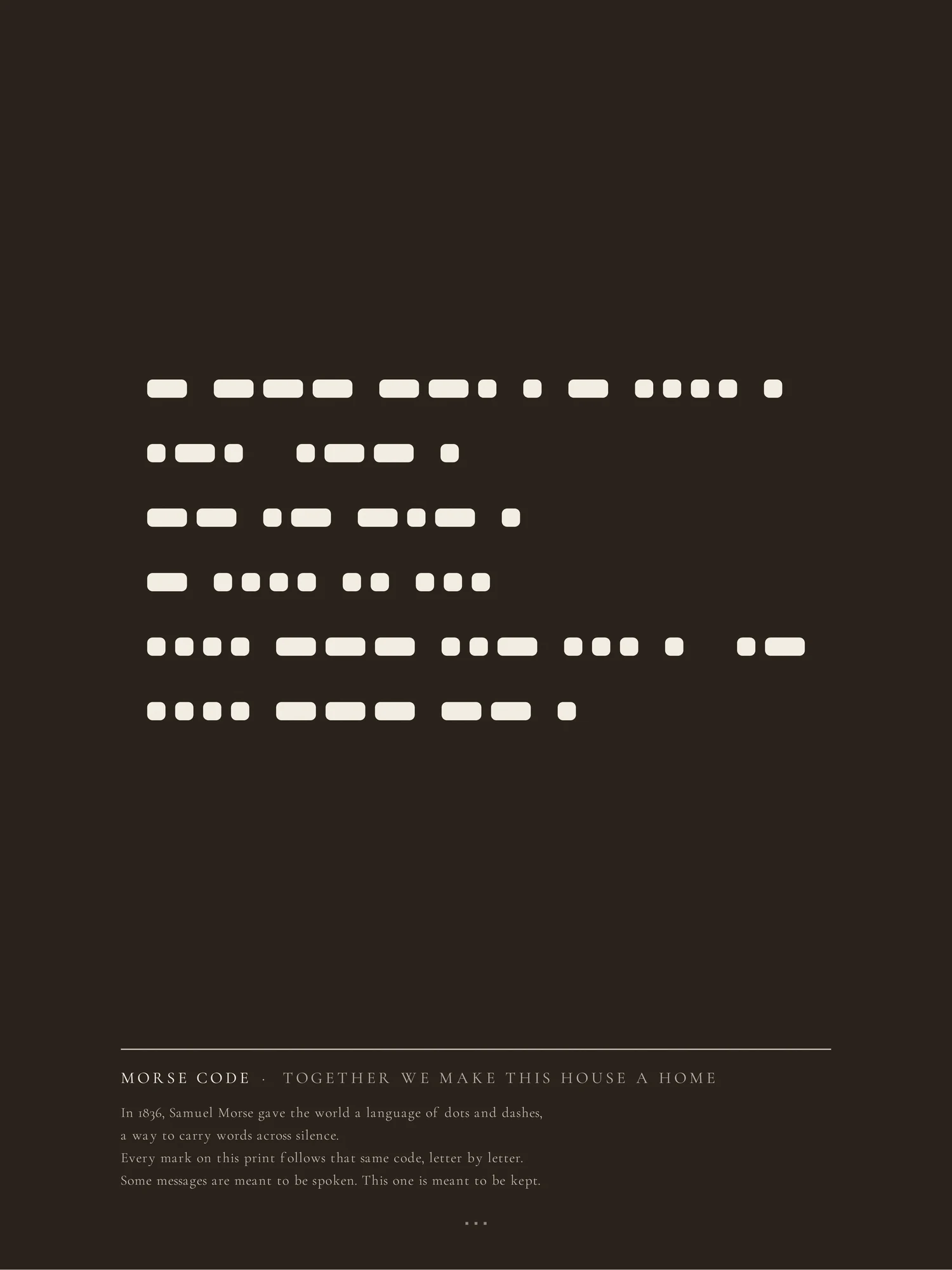 Telegram Morse code art print on charcoal: Morse code with the words printed beneath